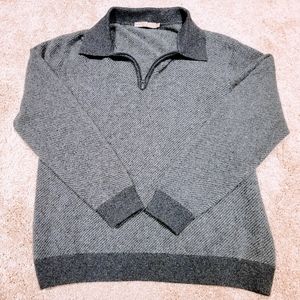 Raffi 1/4 Zip Mens 100% Pure Cashmere Pullover Sweater Gray Stripe Sz XL